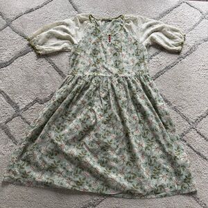 Gudrun Sjoden floral midi dress organic cotton cottage core green cream large